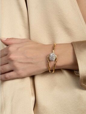 Alexis Bittar Solanales Crystal Pebble Clasp Bracelet Gold Vine Clear C Z AU28